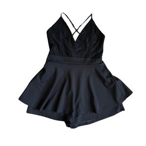 Love Tree Black Romper Lace Top Open Back with Skort Bottom Large